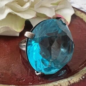 Vintage Estate Sterling Silver Blue Crystal Ring